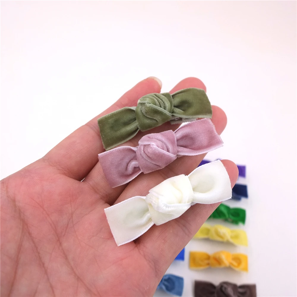 2 Stuks Schattige Fluwelen Knoop Strik Haarclips In Pony Pony Voor Baby Meisjes Mini Fluwelen Haarelastiekjes Barrettes Alligator Clip Accessoires