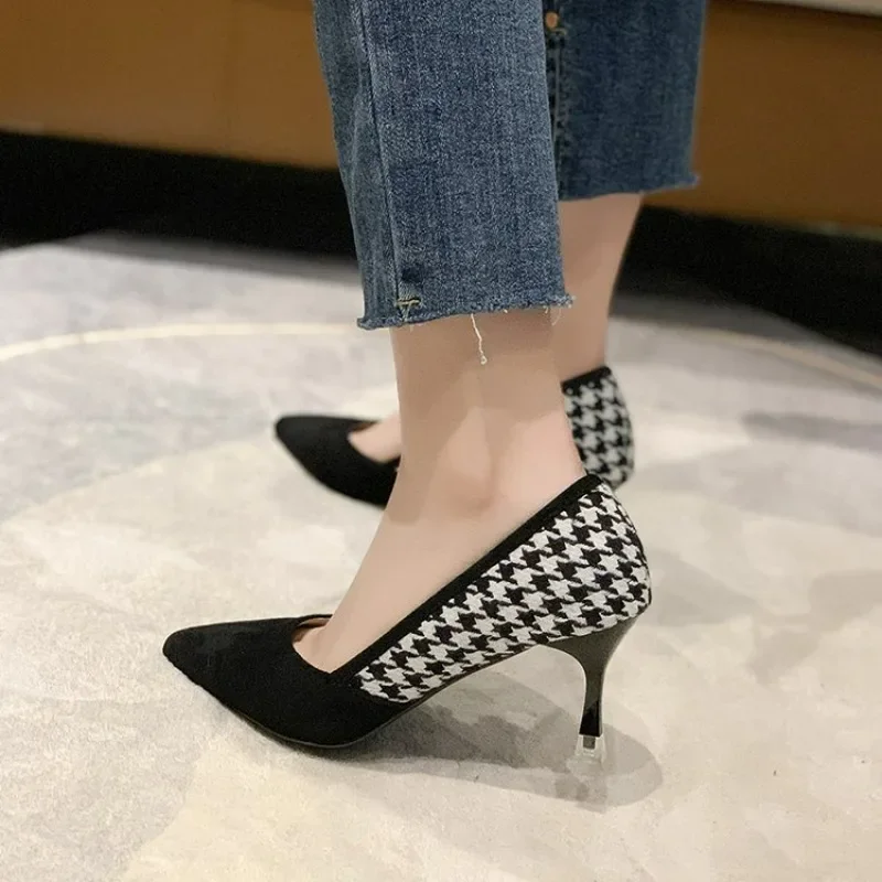 Unique Design Women's Black High Heel Shoes with Delicate Lace Hollow-Out, Pointed Toe, Thin Heel and Breathable Lining