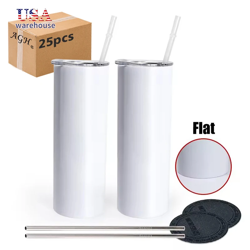 

25pcs 20oz Stainless Steel Insulated Sublimation Tumbler With Flat Bottom ,with Plastic Straw,Metal Straw,Rubber Bottom Wang