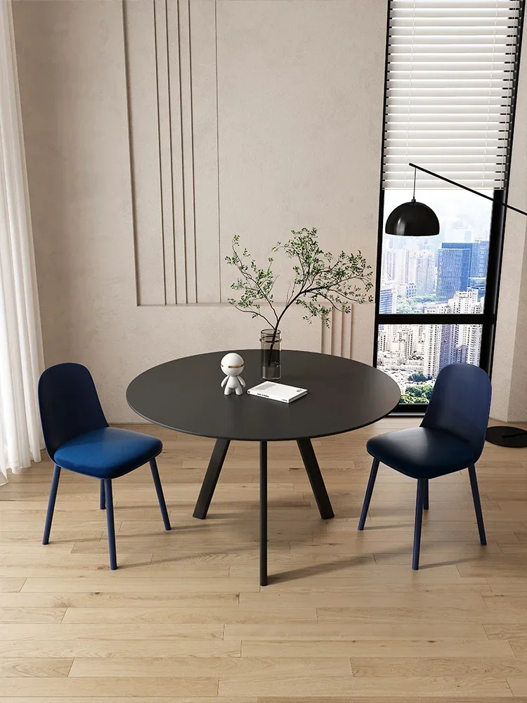 Customized pure black slate round dining table Minimalist household small round modern  luxury  dining table and chairs set