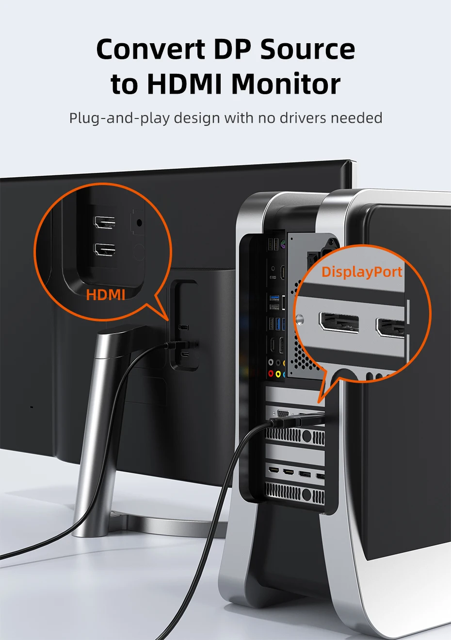 CABLETIME 4K60Hz DP zu HDMI Adapter Display Port zu HDMI Konverter DP Stecker auf HDMI Buchse Konverter für PC TV Laptop Projektor – Detail 2