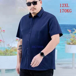 Plus size 12xl 170kg men's short sleeve oversized shirt large 10xl 9xl 8xl 6xl business summer Lapel shirt Navy black red white