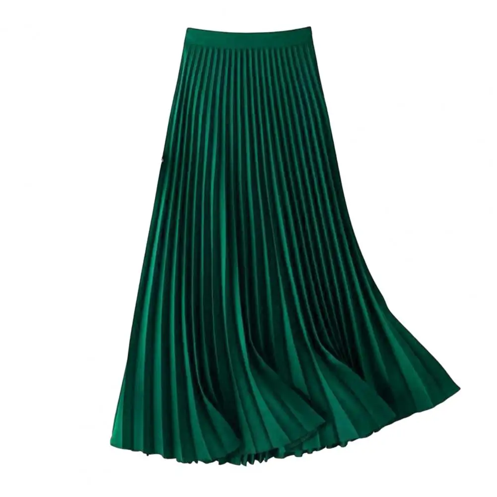 Women Pleated Skirt Elegant Satin Pleated Midi Skirt for Women High Waist Solid Color Long Skirt for Work Wear Stylish Leisure