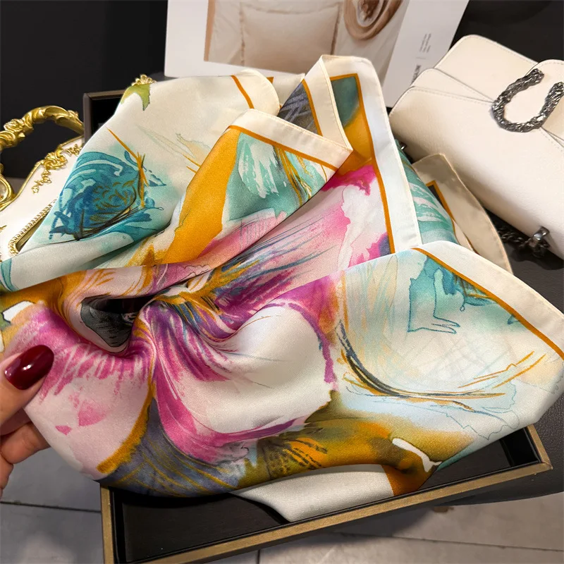 Print 70cm Floral Satin Headkerchief Women Luxury Design Neck Tie Scarf Female Hair Hand Wrist Foulard Shawl Hijab Bandana New image 3