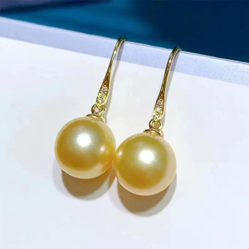 Flawless size 9.5-10mm, 18k gold South Sea pearl earrings, natural round pearl earrings, fine jewelry accessories