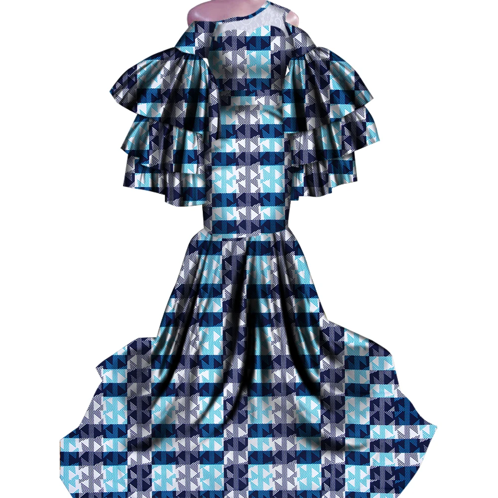 Bintarealwax Africa Dresses Dashiki Real Wax Print Traditional African Clothing Fishtail Big Swing Hem Dress for Women WY4336