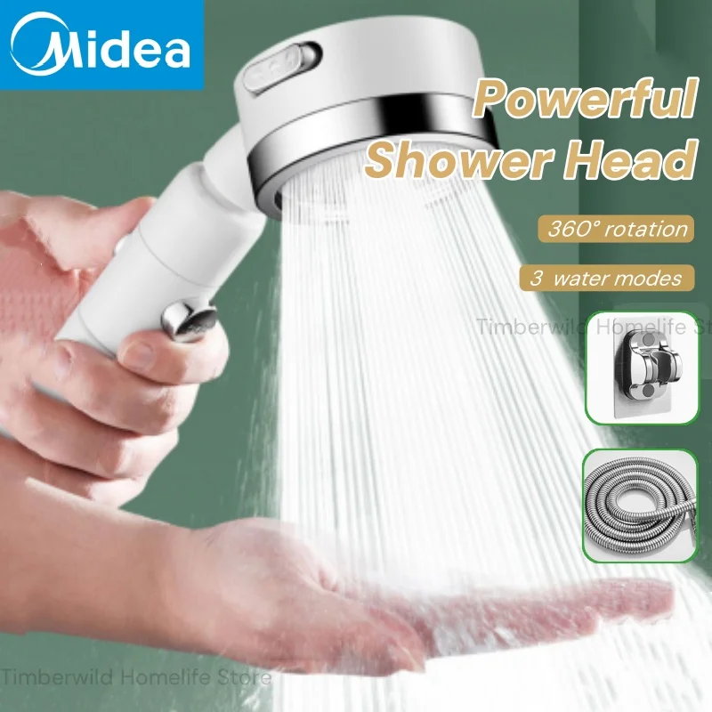 Midea 3 Modes High Pressurized Shower Head  Adjustable Water Saving Nozzle Handheld Shower Nozzle Household Shower Accessories