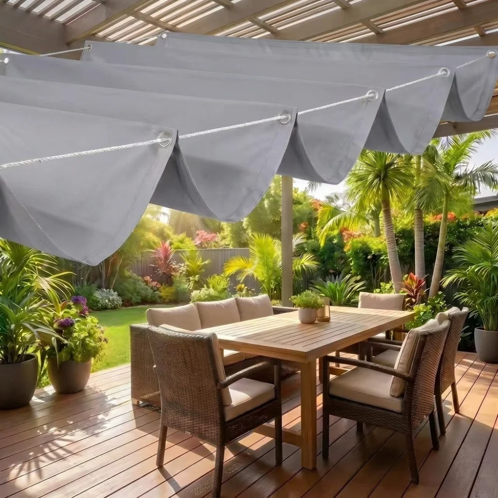 Waterproof Wave Retractable Sun Shade Canopy UV Protection Heavy Duty Garden Sunshade Net Telescopic Thick Polyester