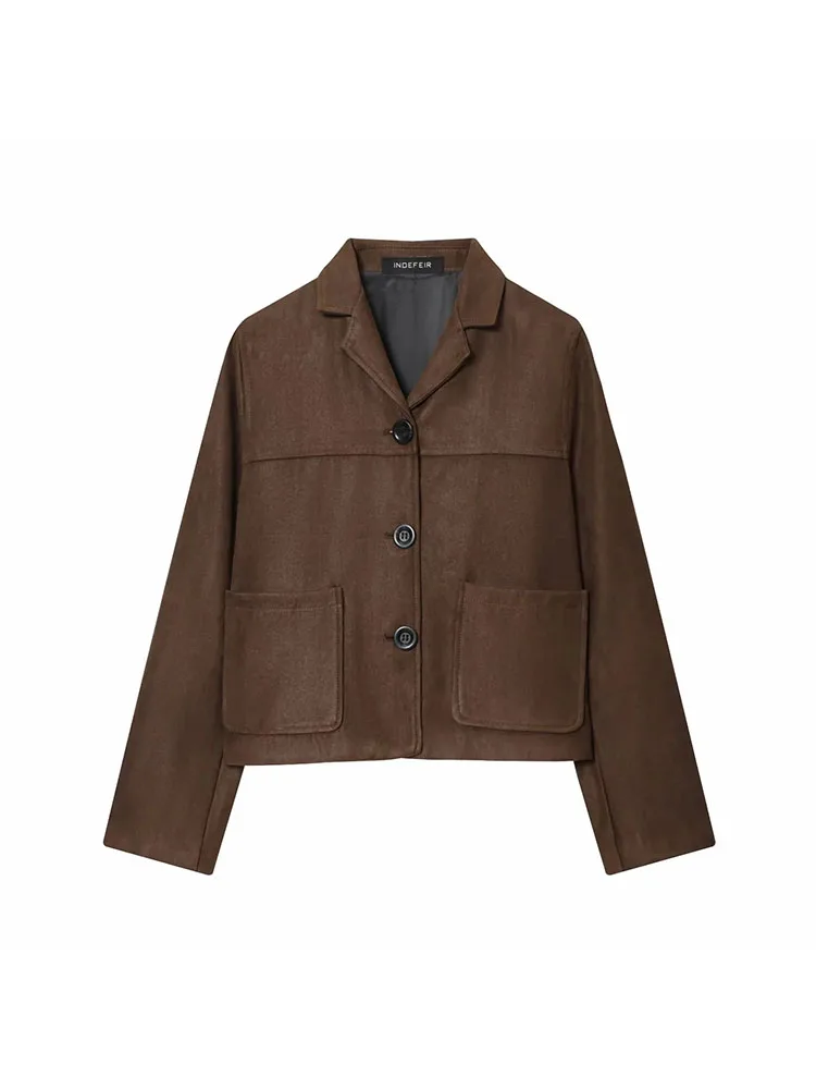 

Women Autumn Winter New Brown Suede Women's Short Faux Leather Jacket Old Money Style Casual Korean Style Coat