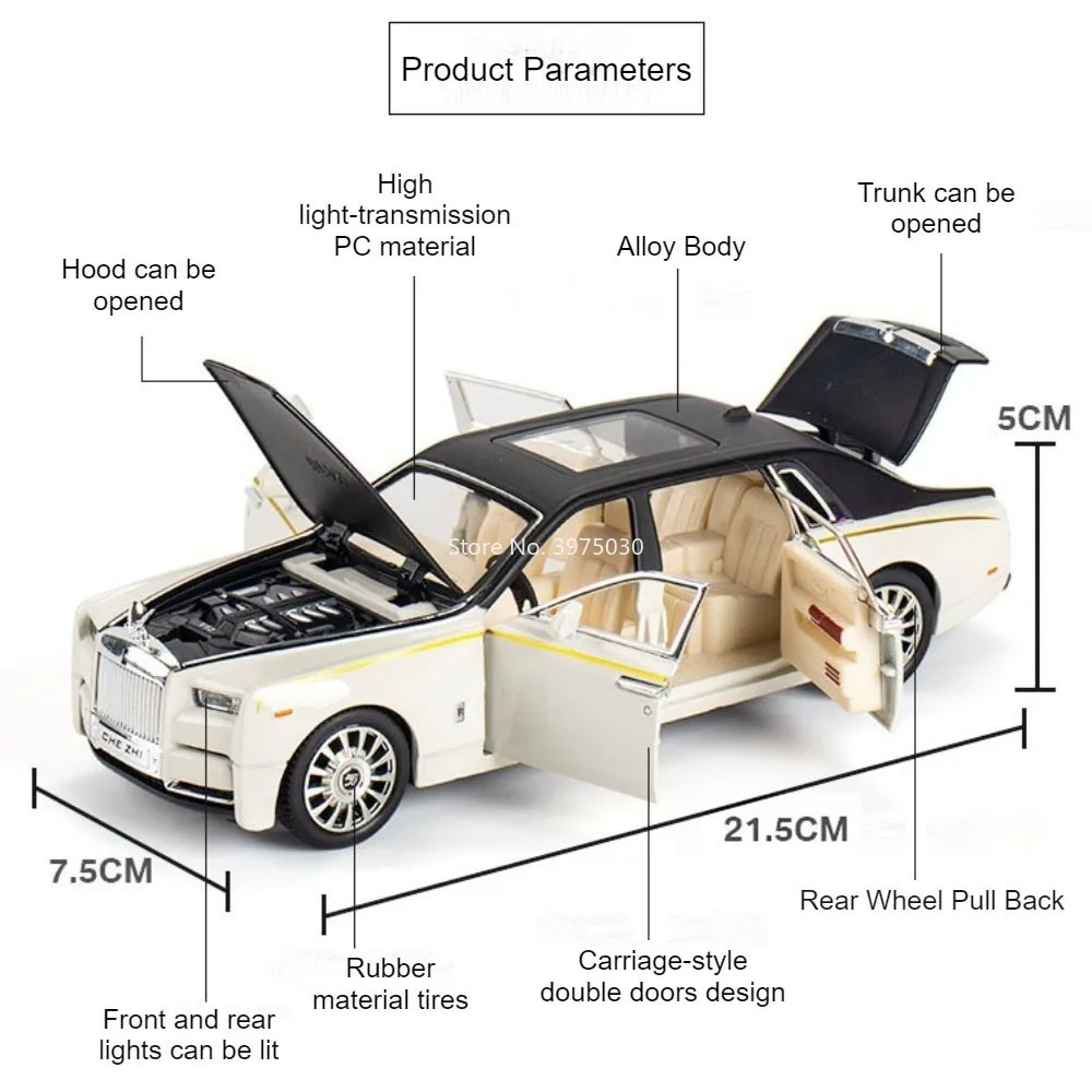 1:24 Alloy Rolls Royce Phantom Spectre Toys Models Cars Wheel Pull Back Shock Absorption Miniature Vehicles Collect Souvenirs