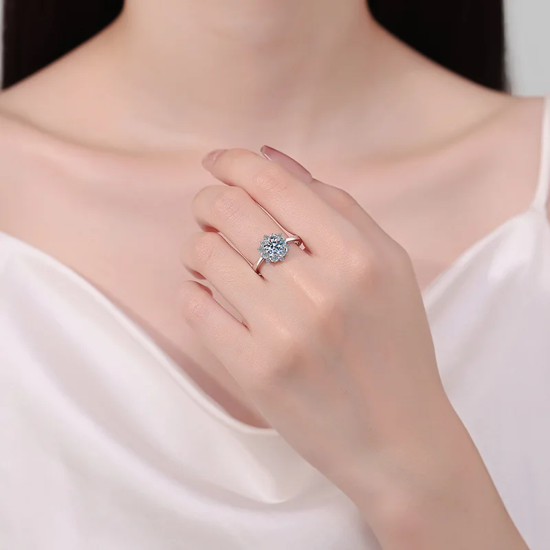 النساء المشاركة 18K الذهب الأبيض عباد الشمس ستة مخلب الزفاف الفرقة 1CT مويسانيتي الماس هدية عيد ميلاد فتاة خواتم عيد الحب #3