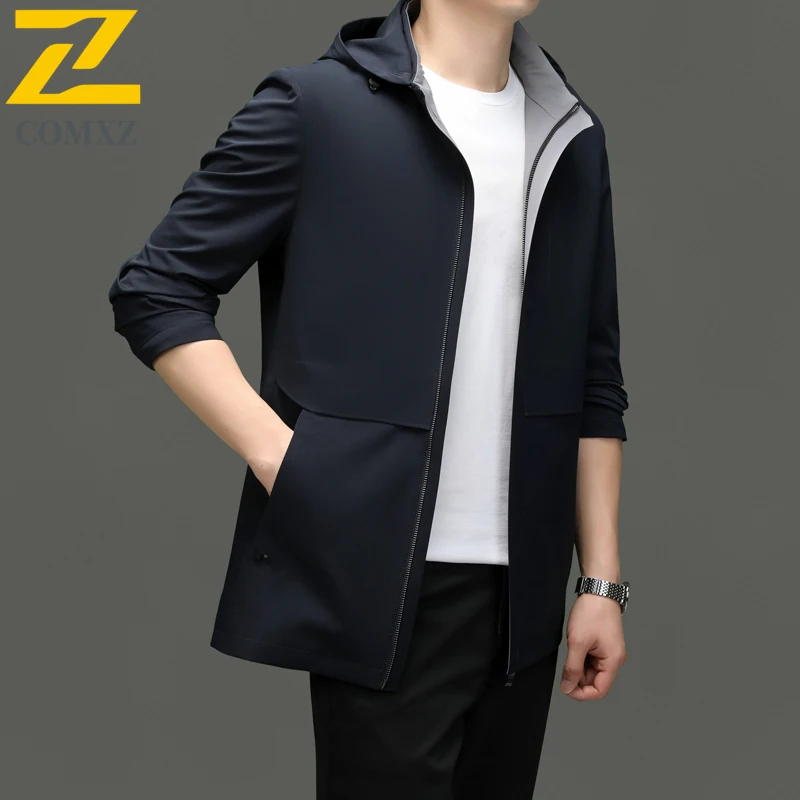 

Mens Business Casual Jackets High Fashion Detachable Hood Working Jacket Comfort Wear Lightweight Spring Autumn Outerwear