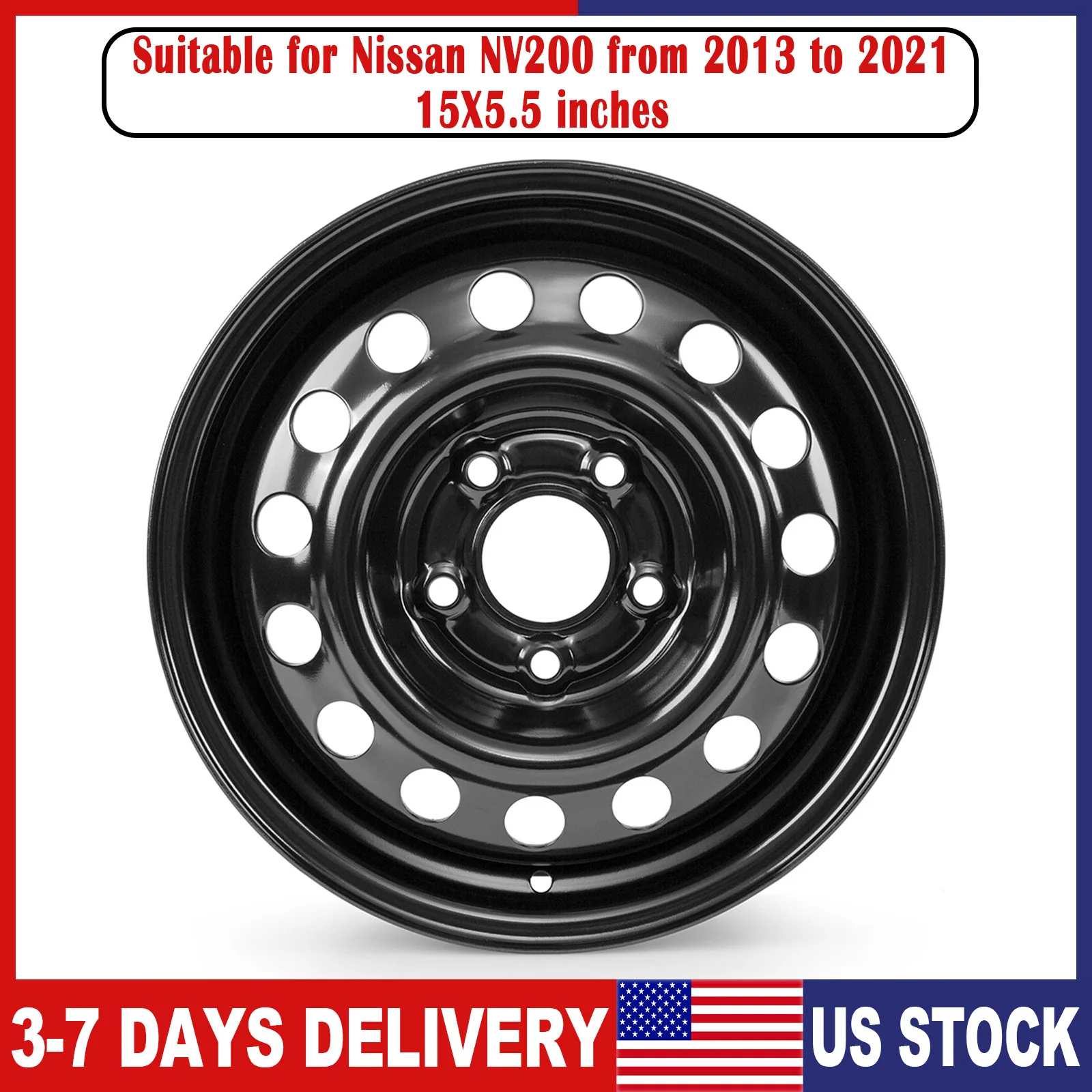 

1 шт., 15X5,5-дюймовая черная стальная ступица колеса, подходит для нового колеса Nissan NV200 2013-2021 гг.