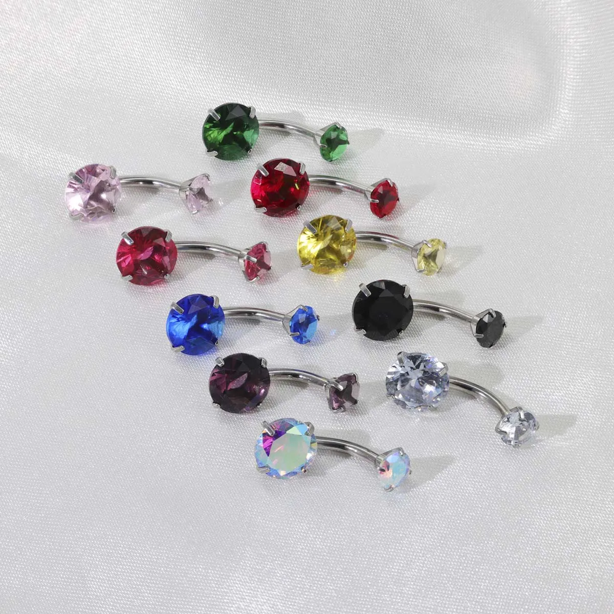 Love Belly Button Rings Double Round Heart Zircon 14G 316L Stainless Steel Navel Ring CZ Belly Rings Piercing Jewelry