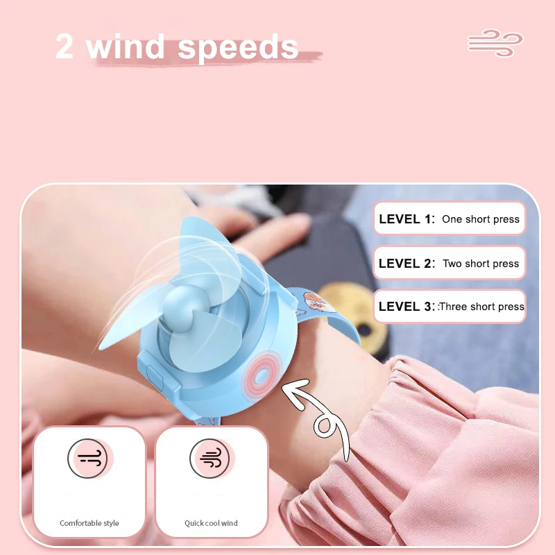 Mini Cartoon Watch Fan USB Charging Summer Wristwatch Creative Children Toys Fans for Children's Day Gift