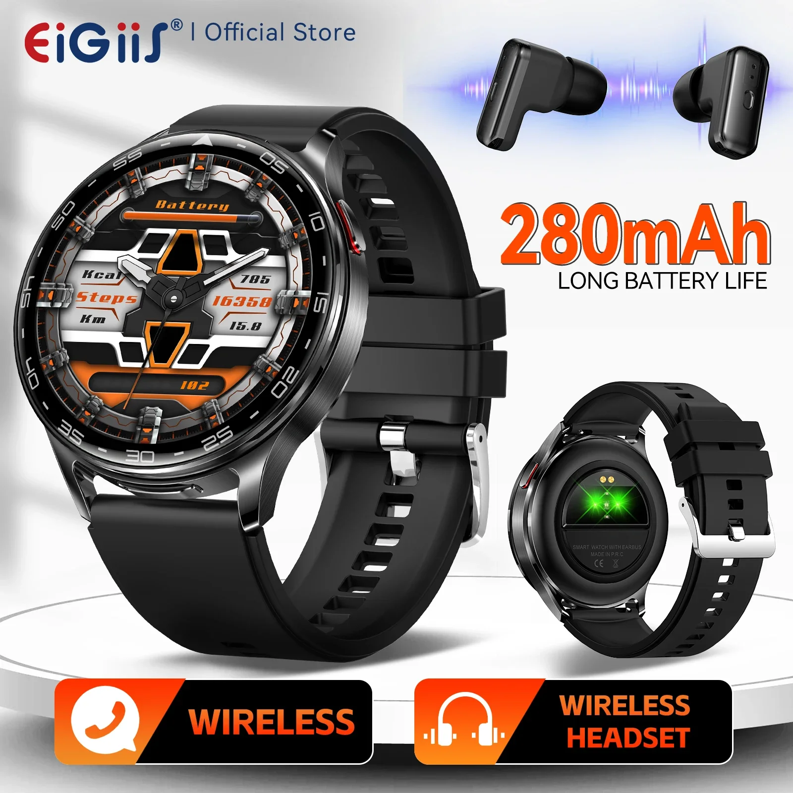 

EIGIIS New Smart Watch Earbuds And Men Sports Watches With Full In-ear Bluetooth Headset Fitness Tracking Health Monitoring T97