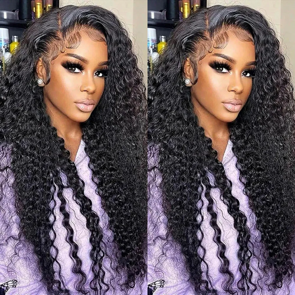 Onda Profunda Peruca de Cabelo Humano Encaracolado, HD Lace Front, Pré-Arrancado, Brasileiro, Glueless, 5x5, 200% Densidade