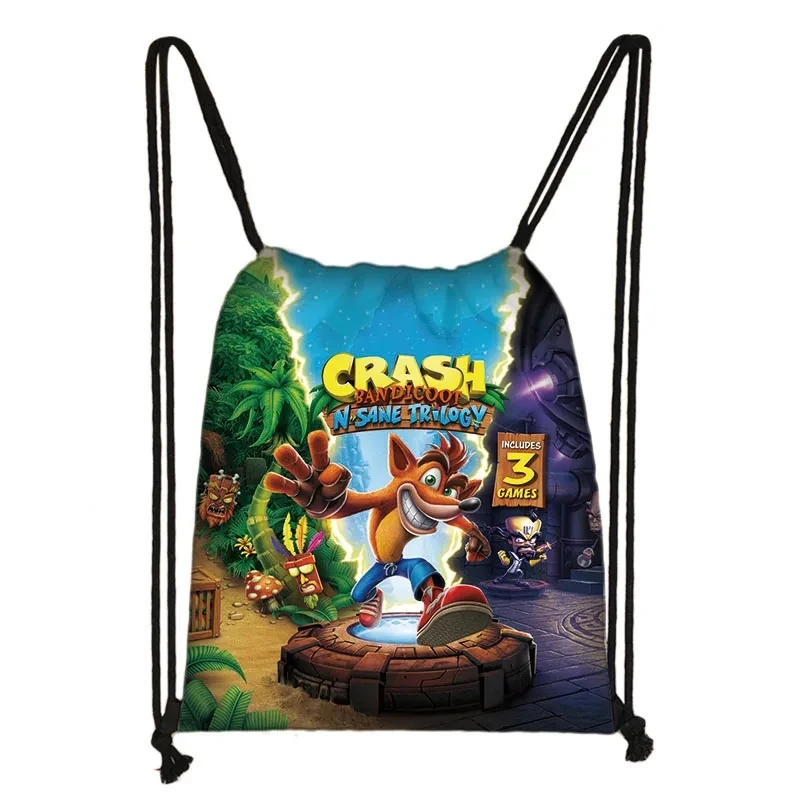 Game Crash Bandicoot Drawstring Bag Daily Casual Backpacks Boys Girls Drawstring Bag for Travel Shoes Storage Bags Gift