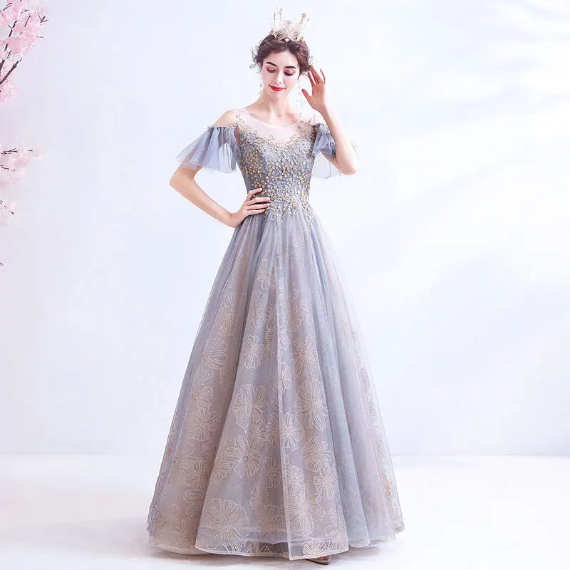 Women Wedding Guest Elegant Dress Young Ladies Sequin Tulle Dress Cold Shoulder Long Prom Dress Evening Party Ball Gown Banquet