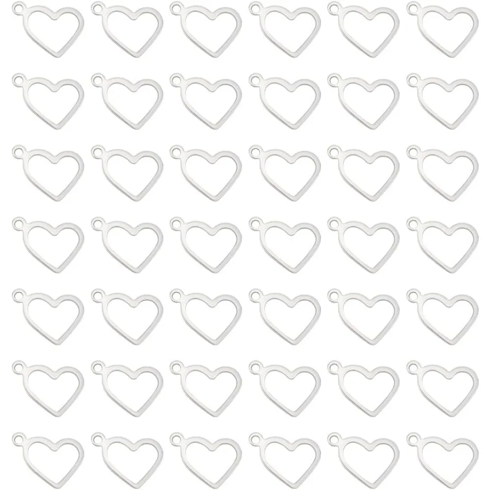 

200pcs Heart Stainless Steel Charms Open Heart Floating Pendants Hollow Charms for DIY Jewelry Bracelets Necklace Making