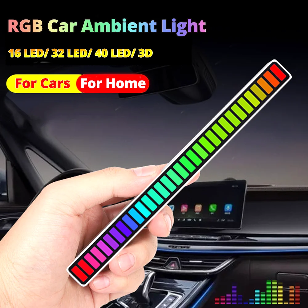 Car RGB Sound Ambient Light LED Bar Pickup Rhythm Lamp Music USB Adjustabl Automotivo Strip For Automobiles Family Party