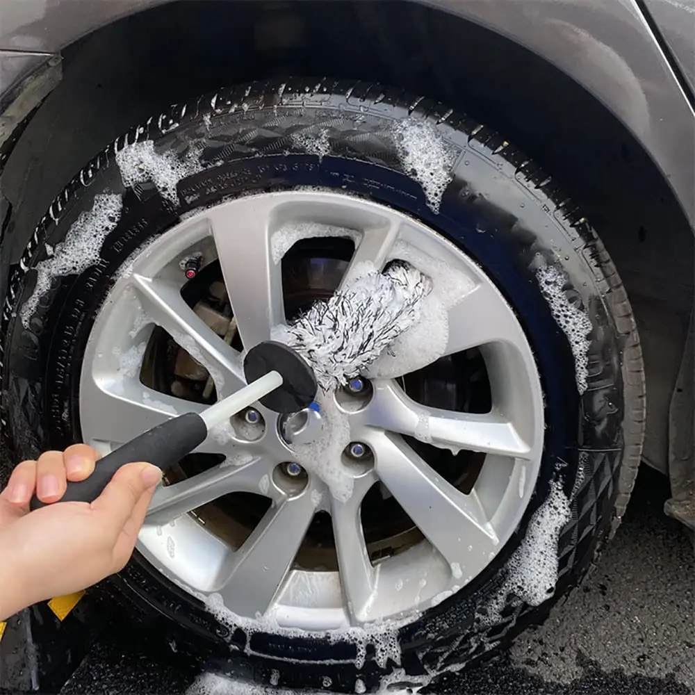 1PCS Car Wheel Hub Brush Anti Slip Soft Handle Easy to Clean Gaps Dirt Ultra Fine Fiber Long Handle Brush Car Accessories