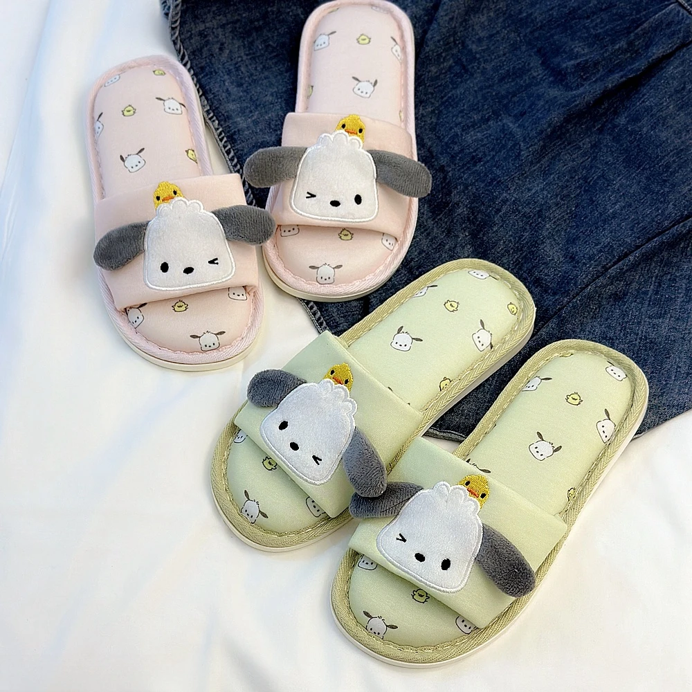 Sanrio Cartoon Pochacco Slippers Floor Slippers Breathable Comfortable Indoor Slippers Flat Casual Non-slip Girl Home Shoes