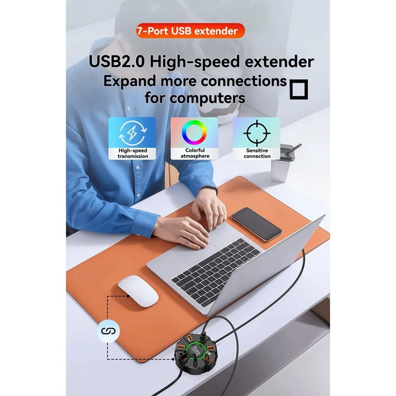 USB 2.0 Hub متعدد الفاصل محول 5Gbps عالية السرعة USB الفاصل محول الطاقة المتوسع المتعدد للكمبيوتر المحمول-AC47