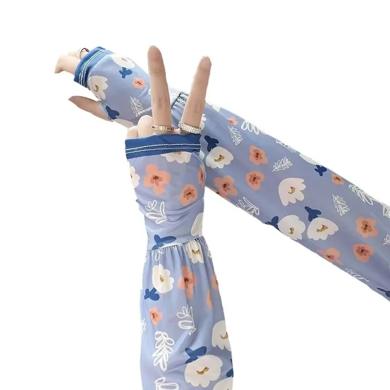 Women Girls Summer Ice Silk Sunscreen Sleeves Sun Protection Arm Covers Outdoor Cycling Driving Cool Anti-UV Arm Sleeves