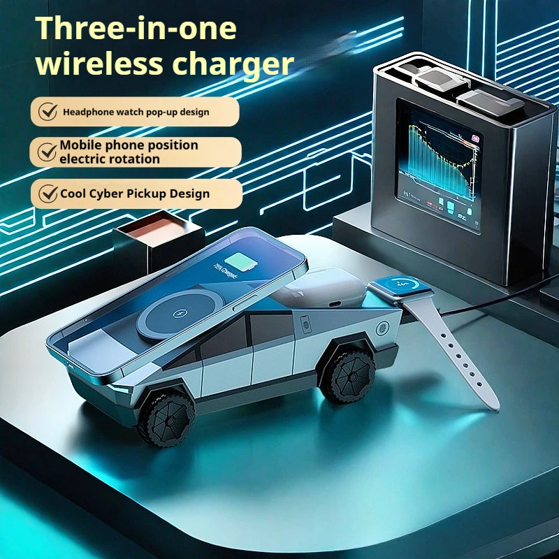 حامل سطح المكتب Cybertruck Qi2 3 في 1 محطة شحن لاسلكية CyberDock لهاتف IPhone16 15 14 Pro Max AirPods IWatch