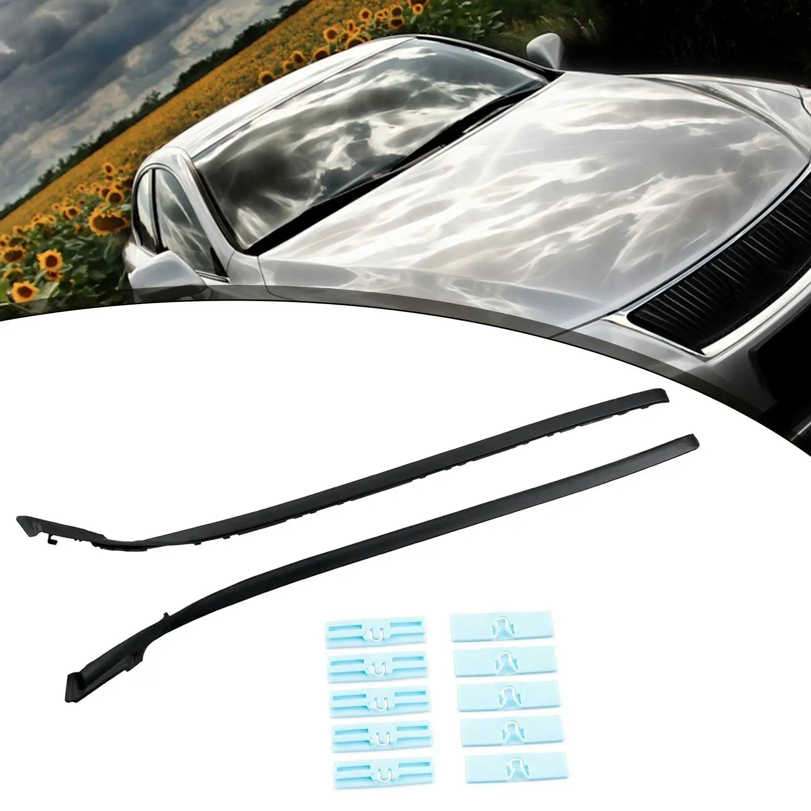 

Windshield Moulding Kit 75551-53020 Left Right Side with Clips Replace Parts