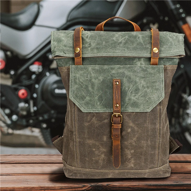 

Vintage Oil Waxed Canvas Leather Backpack Teenager School Bag Travel Waterproof Daypacks 14" Laptop Rucksack men/women bags