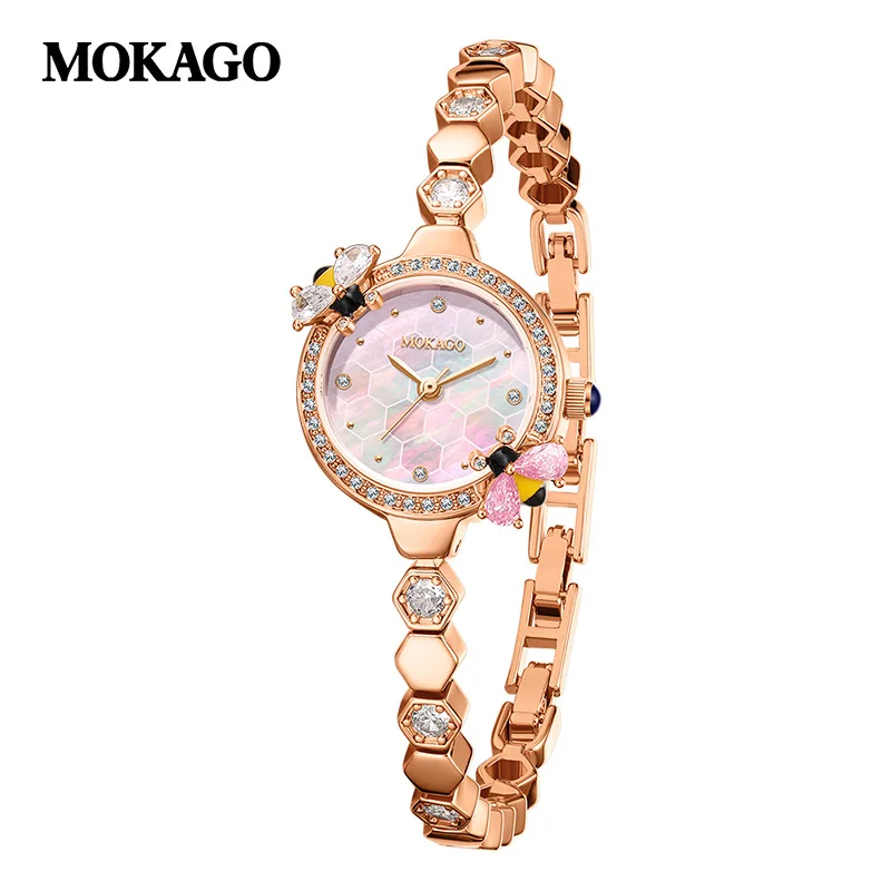 

Женские тонкие наручные часы в корейском стиле с медным браслетом в виде сот, водонепроницаемые, с узором пчелы, изящные кварцевые часы для женщин