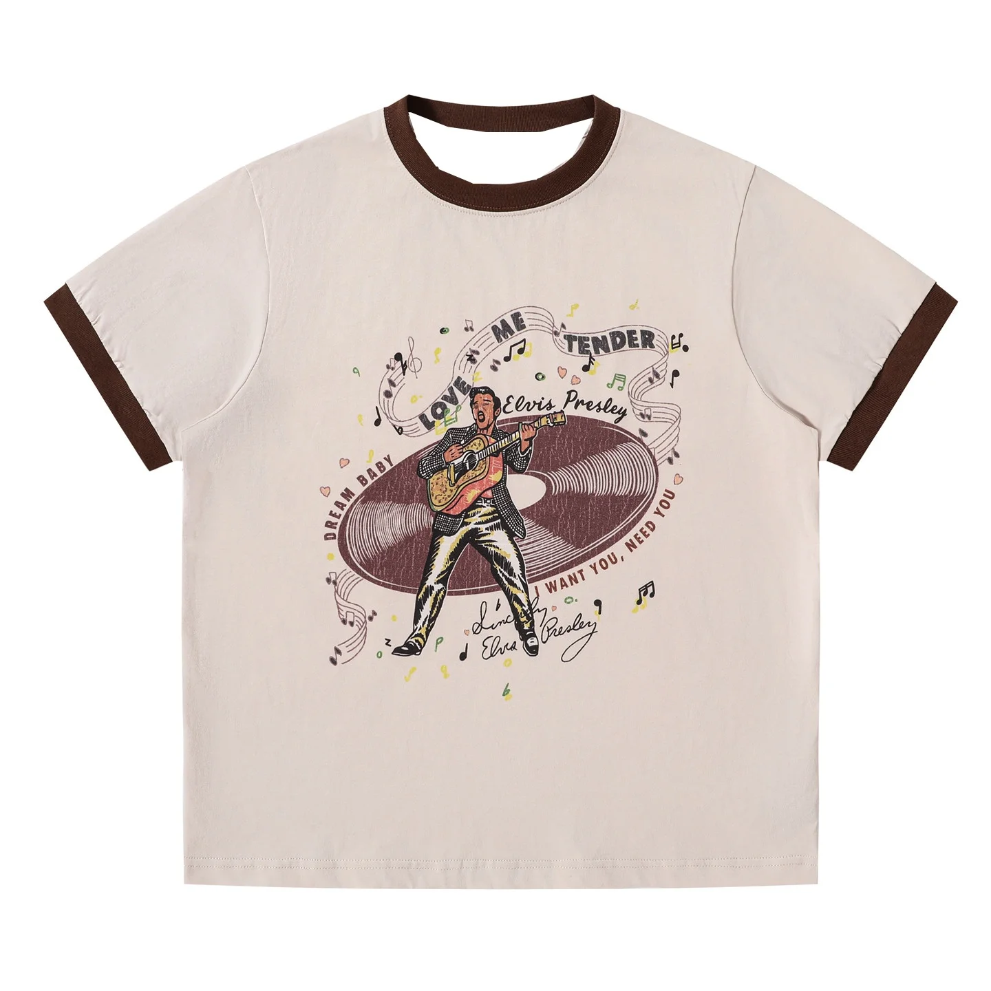 2026 Elvis Presley Love Me Tender Vintage Ringer T-Shirt Retro Rock Musik Vinyl-Schallplatten-Grafik Kurzarm-T-Shirt Familienkleidung – Detail 4