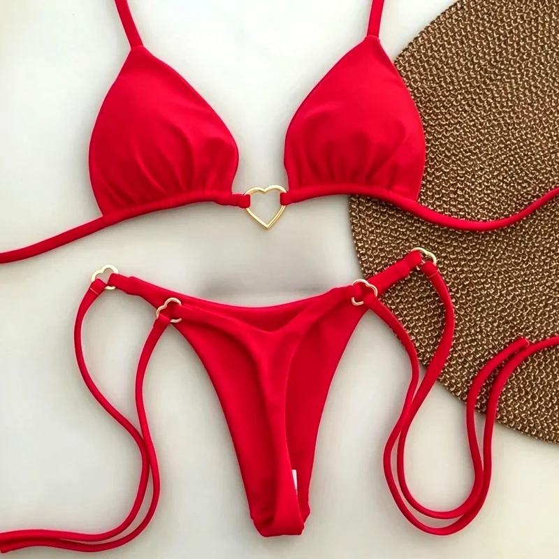 2026 New Sexy Halter Solid Color Bikini Set Women's Swimsuit Two-piece Triangle Thong Swimwear Bathing Suit Brazilian Biquinis