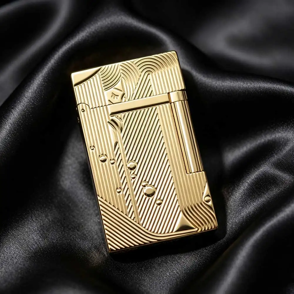 

JT.Dunant Lighter Gold Plated Metal Wave Pattern Engraved Ding Sound Gas Lighter Luxury Smoking Accessory Gift for Men