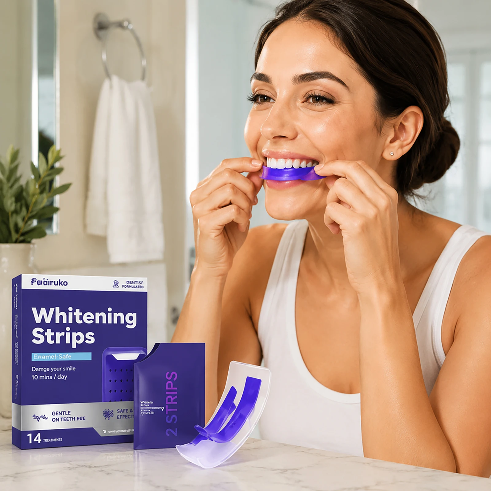 Purple Teeth Whitening Strips Kit Safe Remove Yellow Stains & Plaque Brighten Tooth Keep Lasting Oral Hygiene Care for Women Men