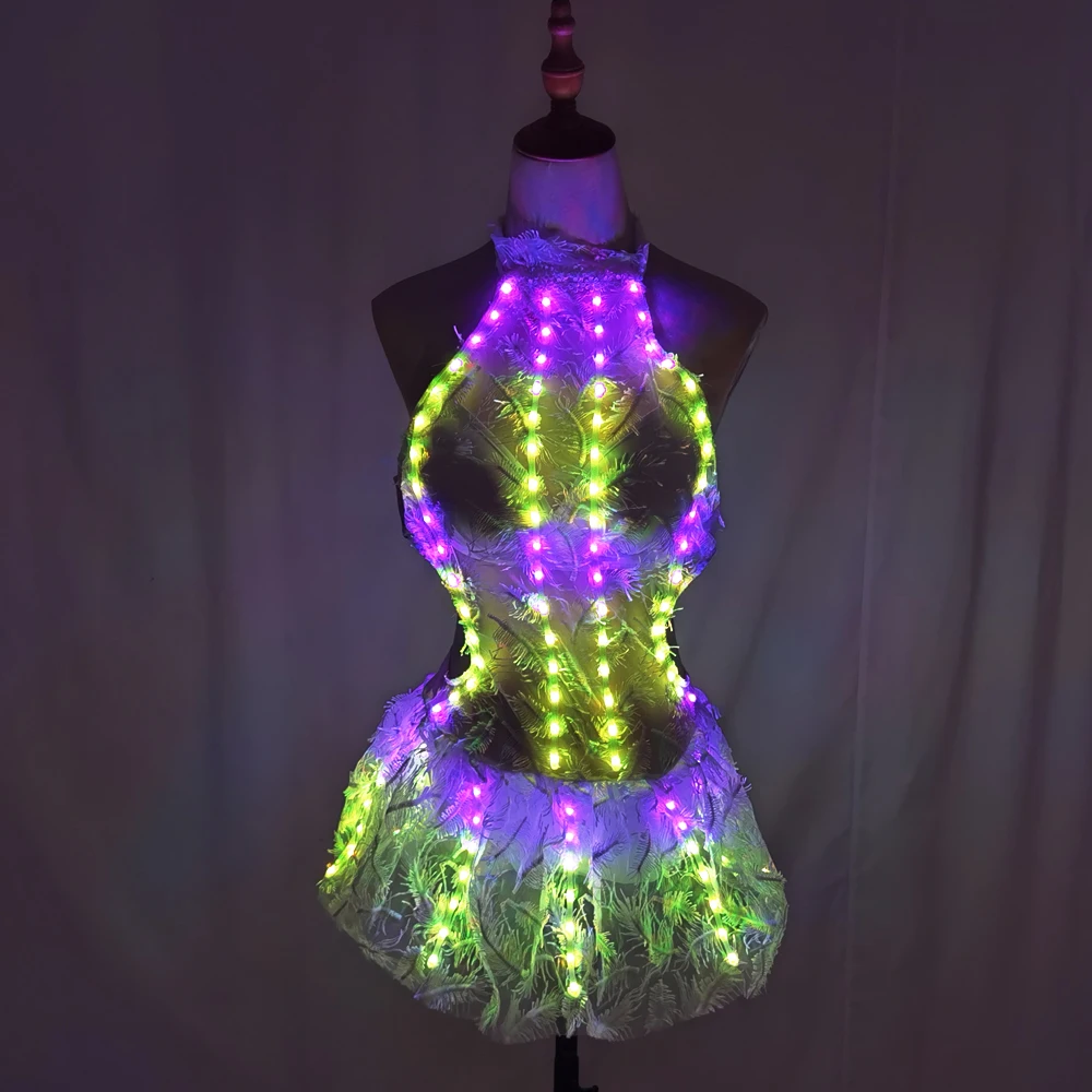 تنورة LED بيضاء ملونة للحفلات وأعياد الميلاد ملابس متوهجة للملهى الليلي وحفلات الزفاف وحفلات السهرة والرقص المغني