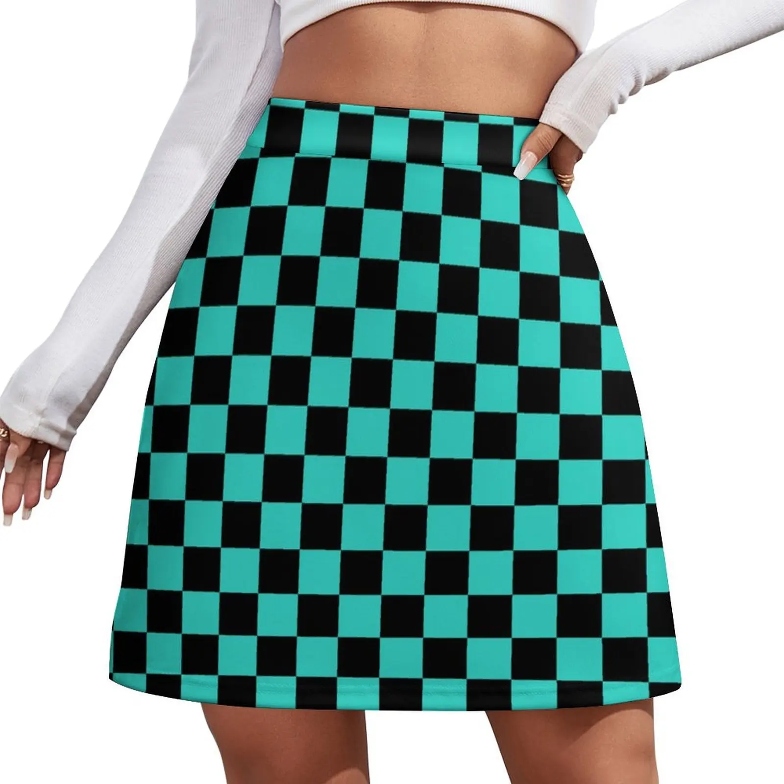 

Black and Turquoise Checkerboard Mini Skirt elegant skirts for women clothes Mini Skirt