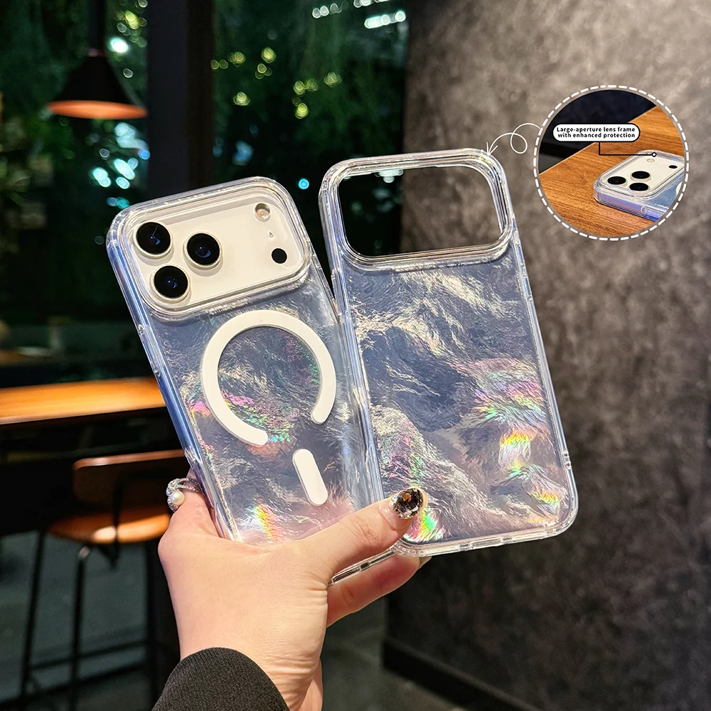 Funda magnética con textura glacial degradada para Magsafe, funda a prueba de golpes con carga inalámbrica para iPhone 17 Pro Max 17 Pro 17Air