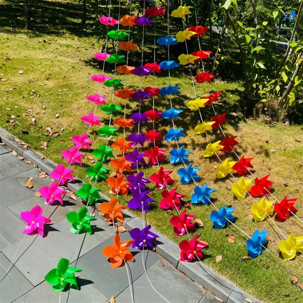 10 قطعة/المجموعة مع سلاسل حبل الملونة قوس الممر طاحونة بلون مع حبل أسلاك الفولاذ 5 أوراق Pinwheels البلاستيك اليدوية