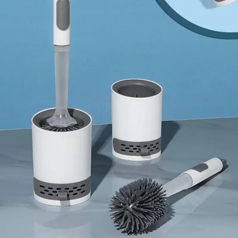 Toilet Brush Holder Set Silicone Toilet Brush with Refillable Handle Dispenser Bathroom Scrubber Cleaner Toilet Brush