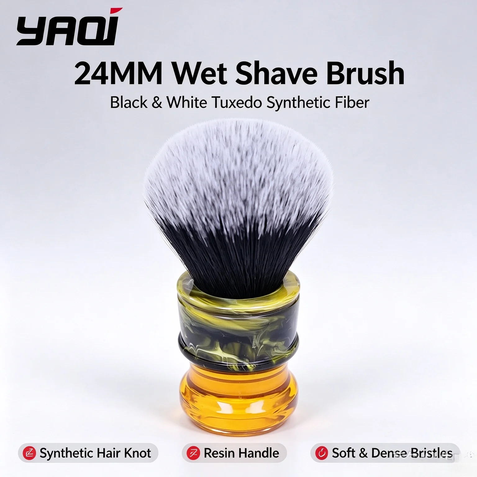 High Quality Yaqi 2026 Sagrada Familia 24MM Men Resin Handle Synthetic Fibre Wet Shave Brushes Black White Tuxedo