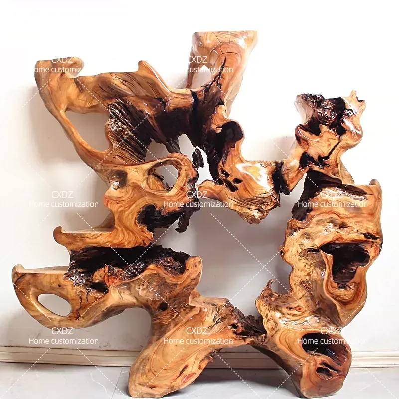 Natural Camphor Wood Root Carving Flower Stand Solid Wood Multi Layer Floor Standing Bonsai Display Rack Living Room Tree