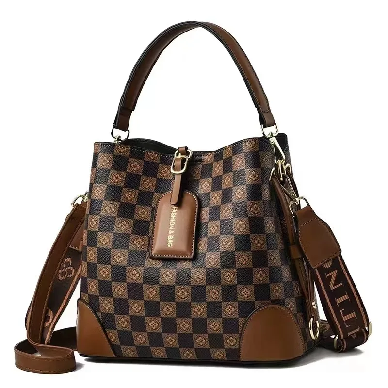 Fashion Women\'s Bag New Large Capacity Luxury Designer Grid Pattern Shoulder Bags PU Leather Female Handbag 6869