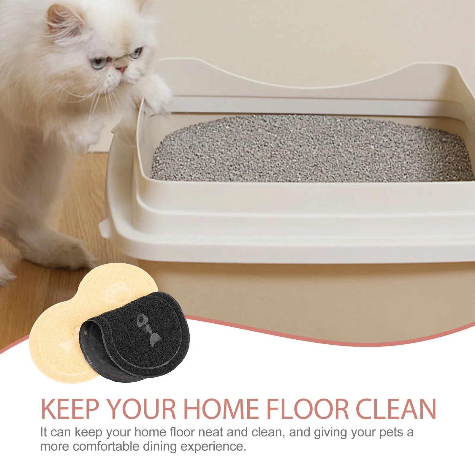 

2Pcs Cat Litter Mat Heavy Duty PVC Non-Skid Scraper Design for Easy Cleaning Pet Food Pad Household Pet Supplies Kitten Box