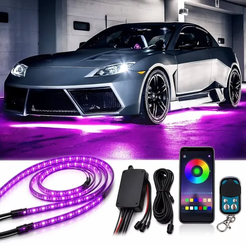 RGB Chasing LED Underglow Lights App Control Waterproof Exterior Neon Glow Kit for Trucks SUV Offroad UTV RZR Chassis