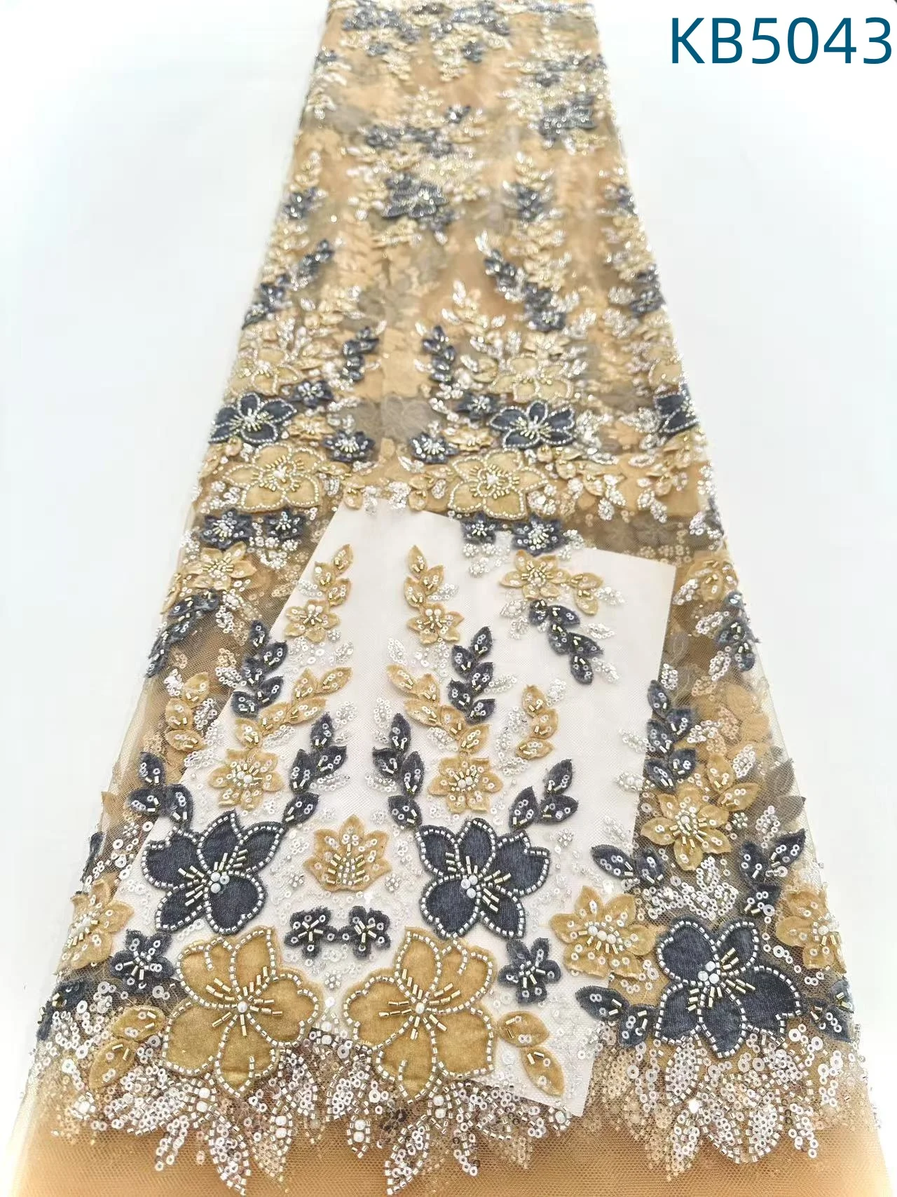 أقمشة الدانتيل النيجيري 2025 المخملية الترتر مطرز أقمشة الدانتيل تسلسل الأخضر تول الدانتيل لفساتين حفلات الزفاف KB5043