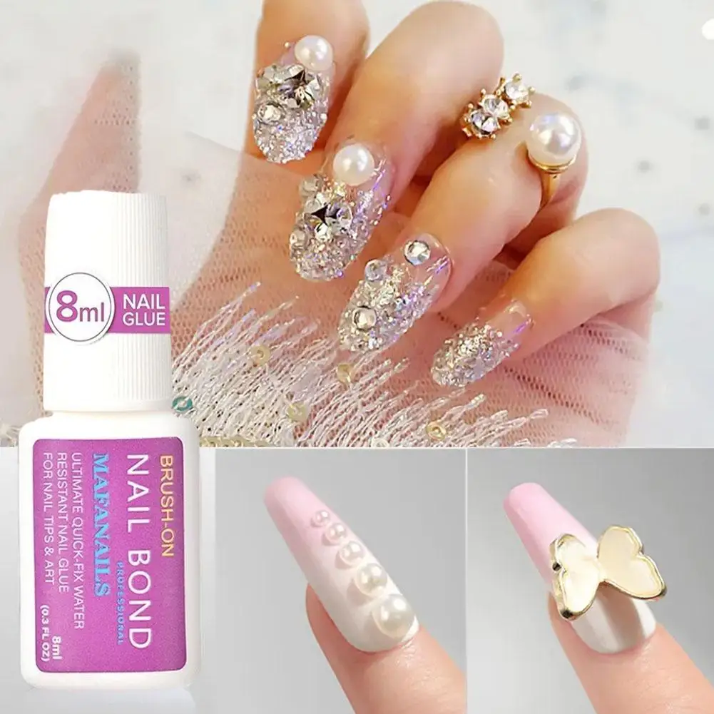 Pegamento adhesivo para uñas postizas, pegamento para puntas de uñas postizas de secado rápido, 8ML, pegamento para uñas, diamantes de imitación y pegamento superfuerte X9G0, 1 piezas