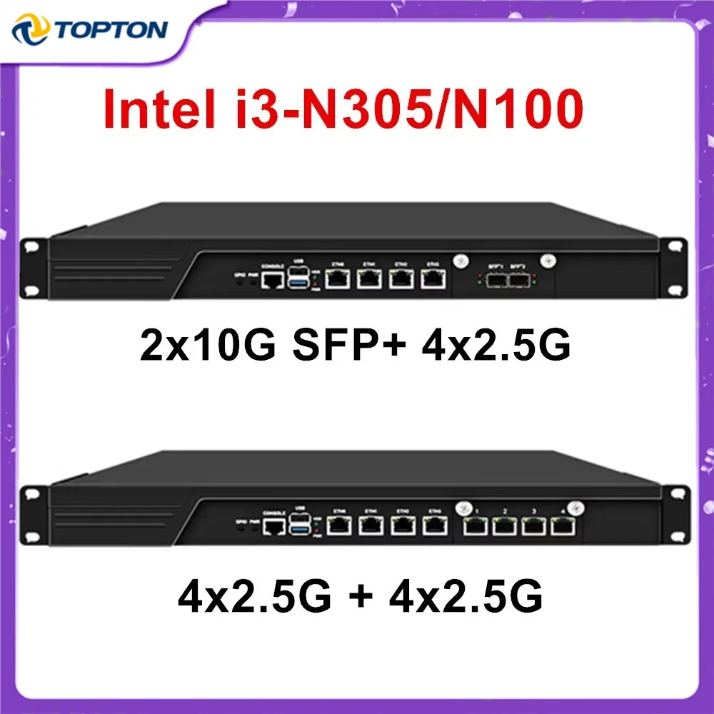 

Topton 2x10G SFP+ 4x i226-V 2.5G 1U Rack Firewall Прибор Intel i3-N305 N100 DDR5 mSATA Сетевой компьютер Мини-ПК Сервер AES-NI
